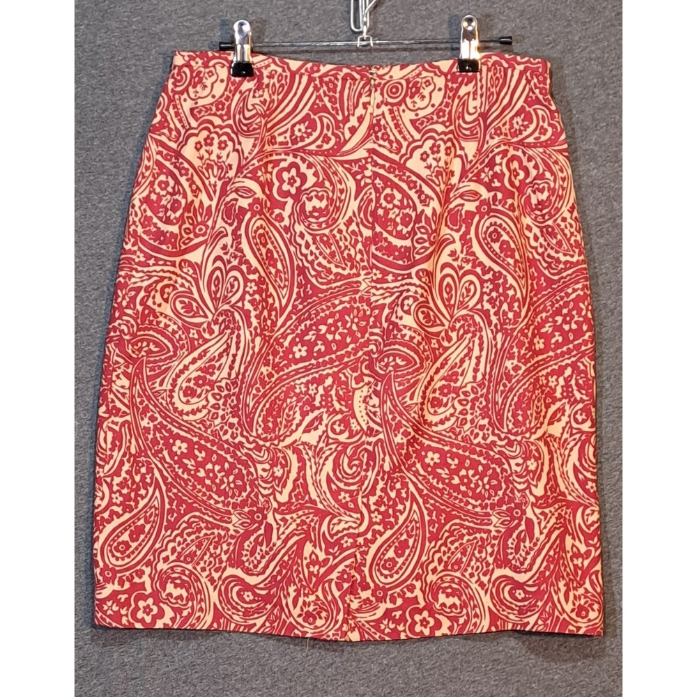 ANN TAYLOR Paisley Print Silk Wool Blend Knee Length Skirt Size 10 Red Beige - Picture 5 of 8